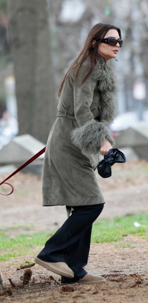 Emily Ratajkowski in a Grey Coat