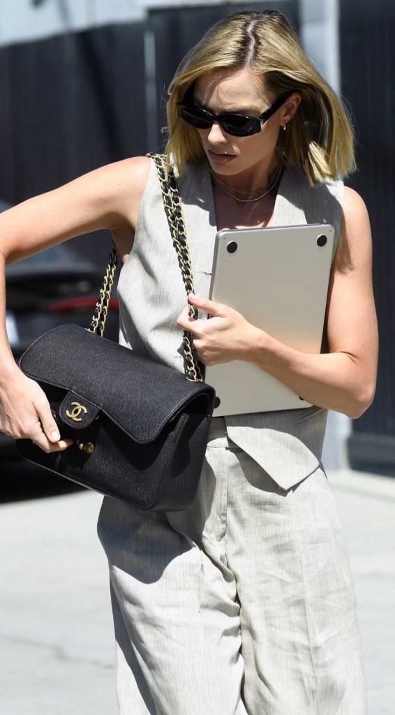 Margot Robbie in a Grey Pantsuit