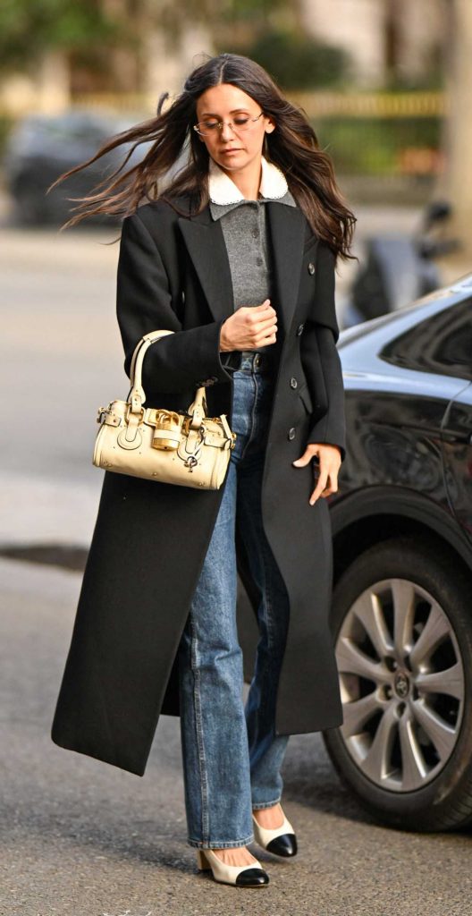 Nina Dobrev in a Black Coat