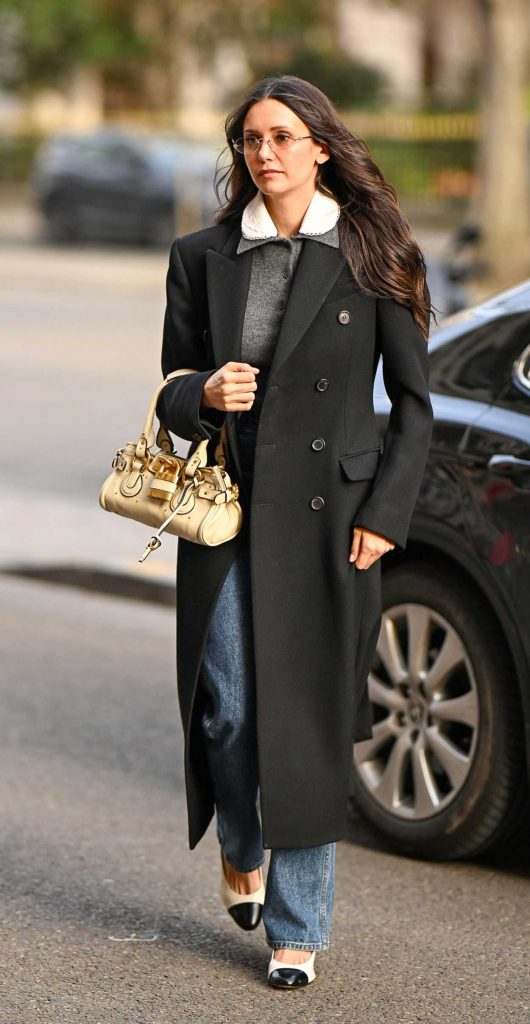 Nina Dobrev in a Black Coat