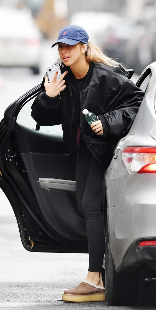 Tate McRae in a Black Bomber Jacket