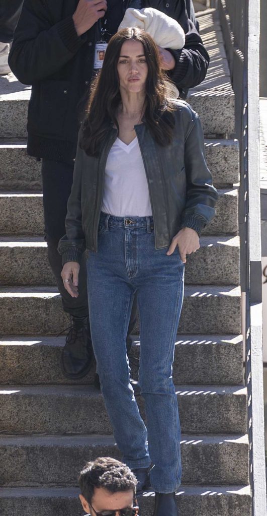 Ana de Armas in a Black Leather Jacket