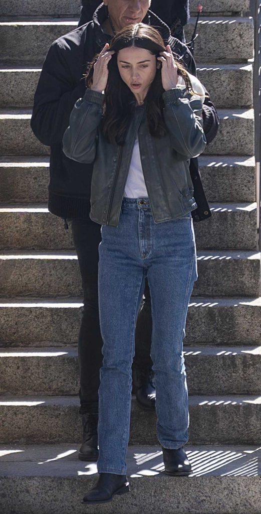 Ana de Armas in a Black Leather Jacket