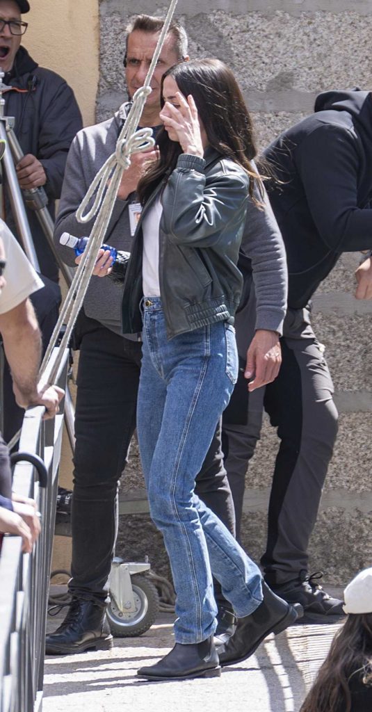 Ana de Armas in a Black Leather Jacket