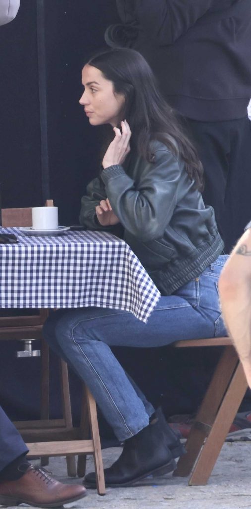 Ana de Armas in a Black Leather Jacket