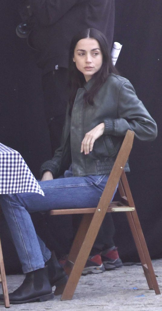 Ana de Armas in a Black Leather Jacket