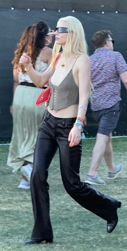 Anya Taylor-Joy in a Tan Knitted Top