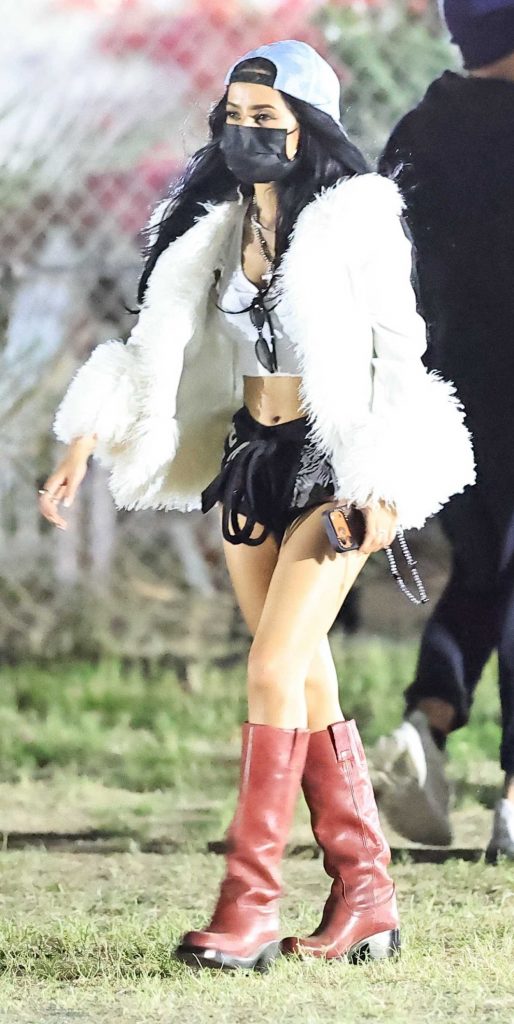 Becky G in a Black Protective Mask