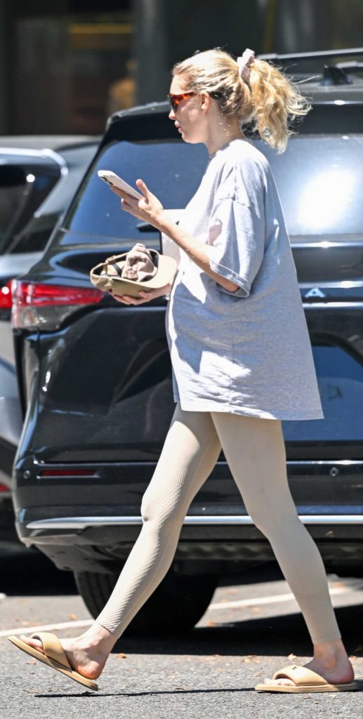 Elsa Hosk in a Grey Oversized Tee