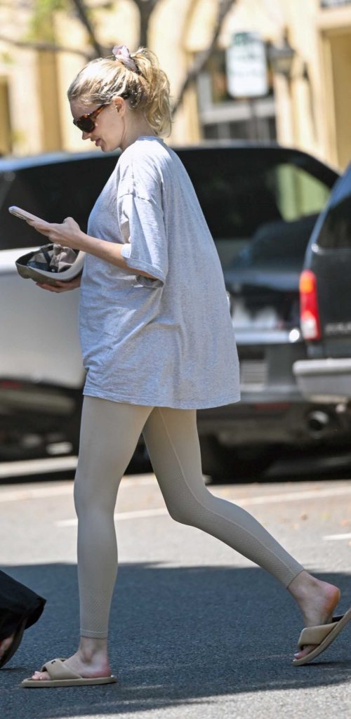 Elsa Hosk in a Grey Oversized Tee