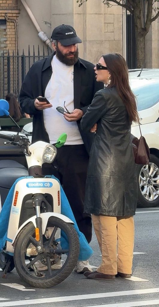 Emily Ratajkowski in a Black Leather Coat