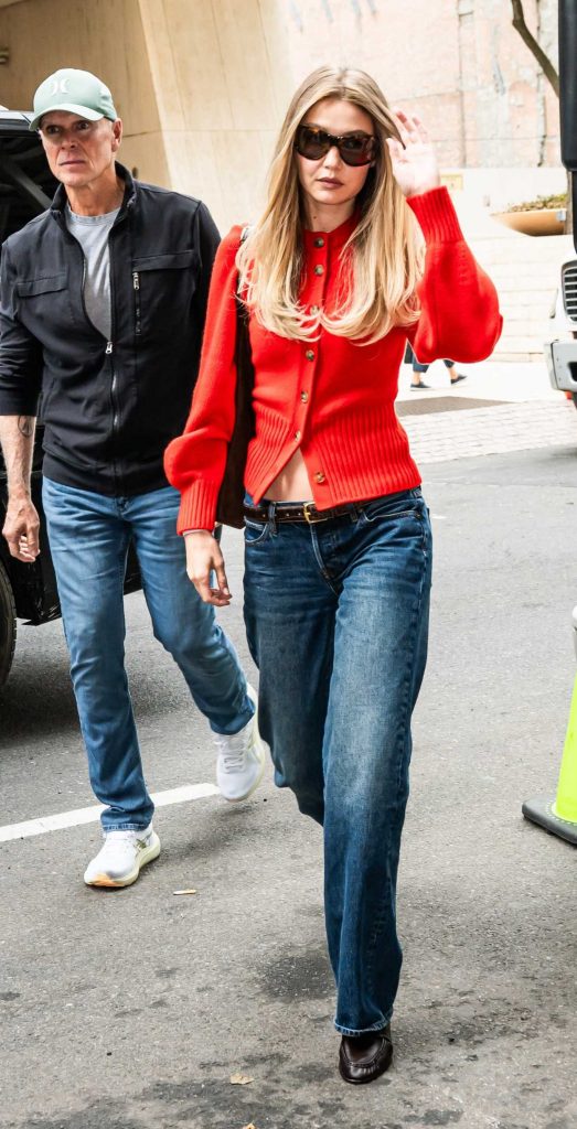 Gigi Hadid in a Red Cardigan