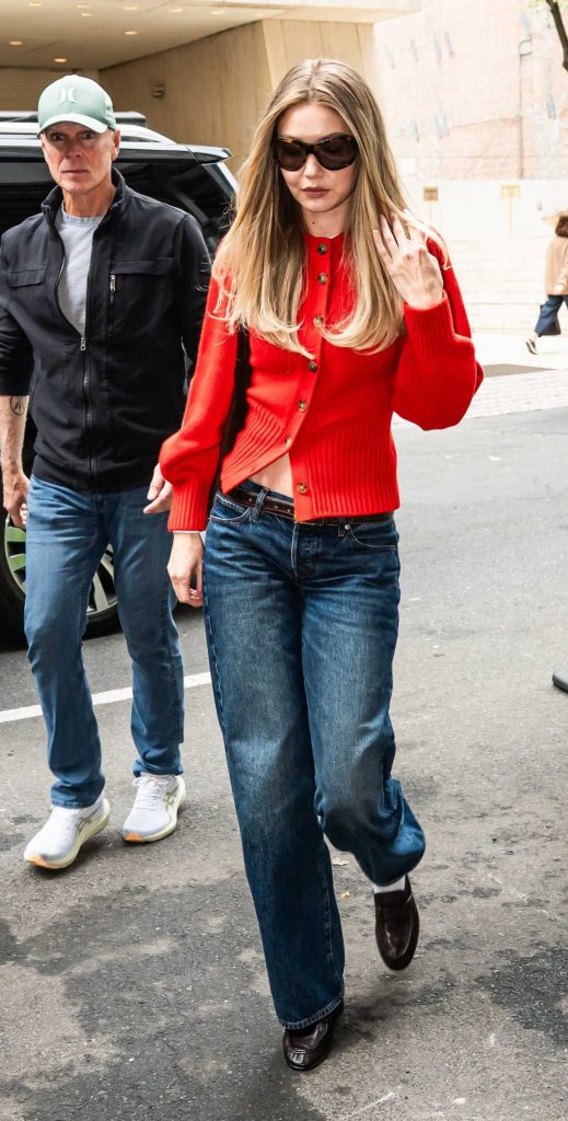 Gigi Hadid in a Red Cardigan