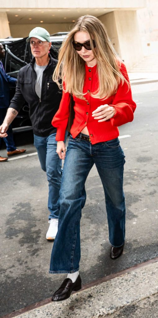 Gigi Hadid in a Red Cardigan