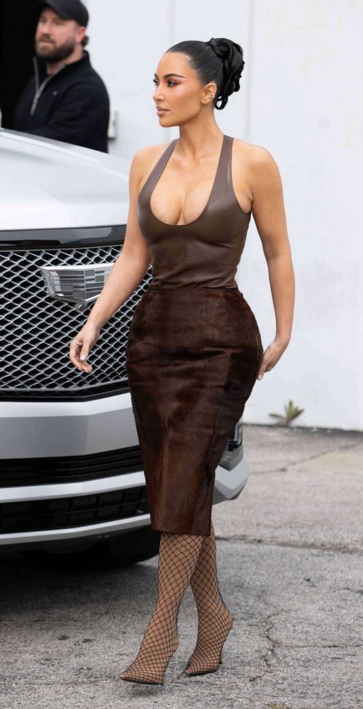 Kim Kardashian in a Brown Ensemble