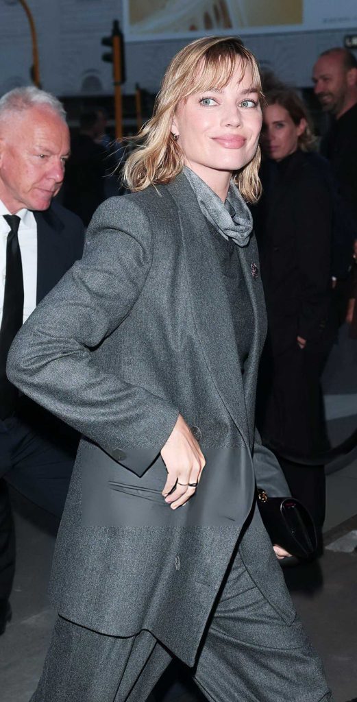 Margot Robbie in a Grey Pantsuit