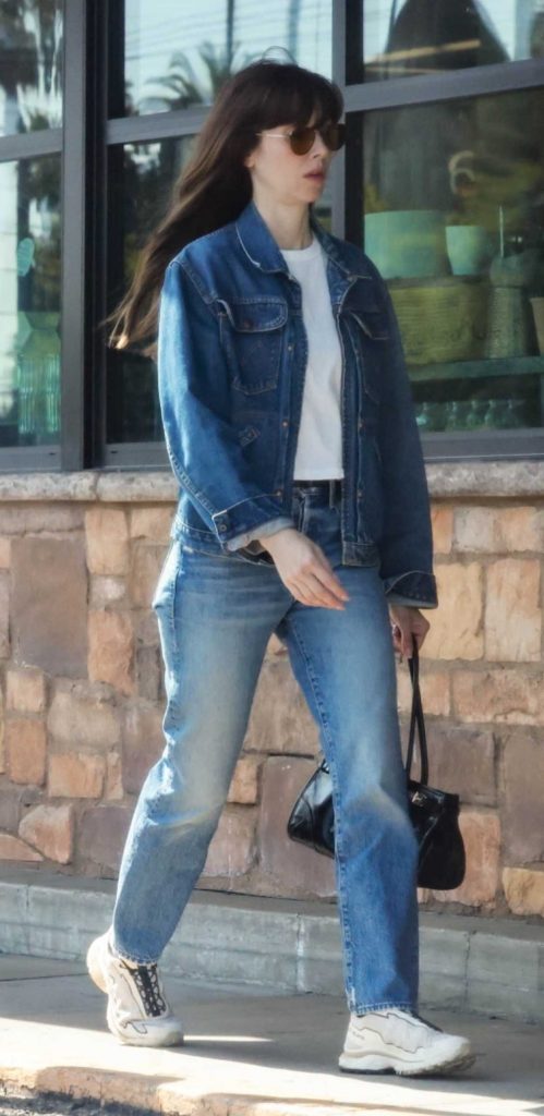 Alison Brie in a Denim Pantsuit