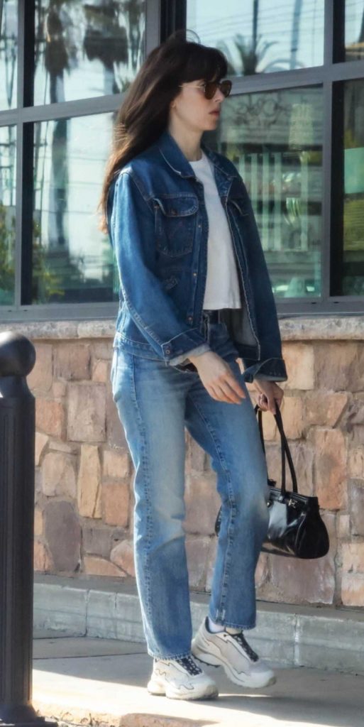 Alison Brie in a Denim Pantsuit