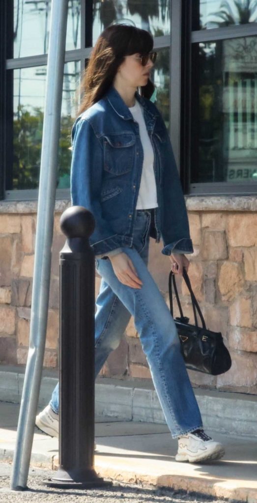 Alison Brie in a Denim Pantsuit