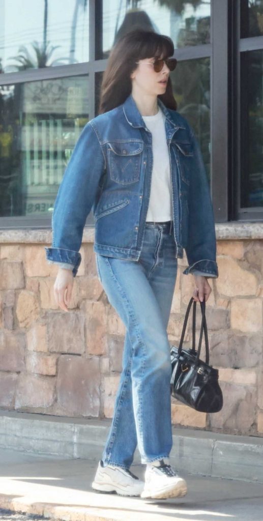 Alison Brie in a Denim Pantsuit