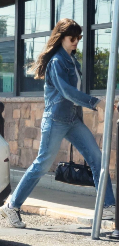 Alison Brie in a Denim Pantsuit