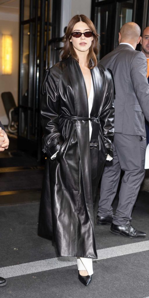 Daisy Edgar-Jones in a Black Leather Coat