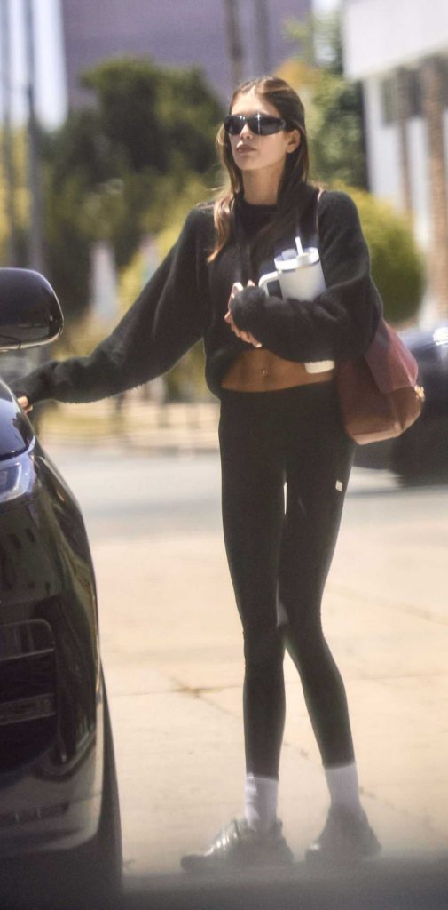 Kaia Gerber in a Black Leggings