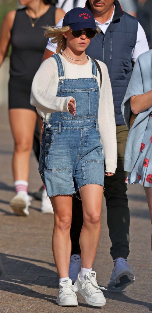 Sydney Sweeney in a Denim Shorts Jumpsuit