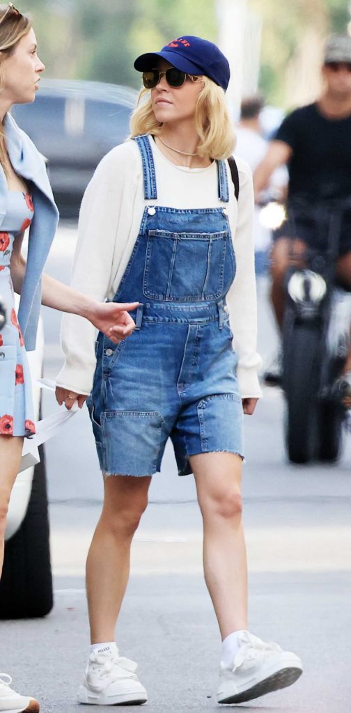 Sydney Sweeney in a Denim Shorts Jumpsuit