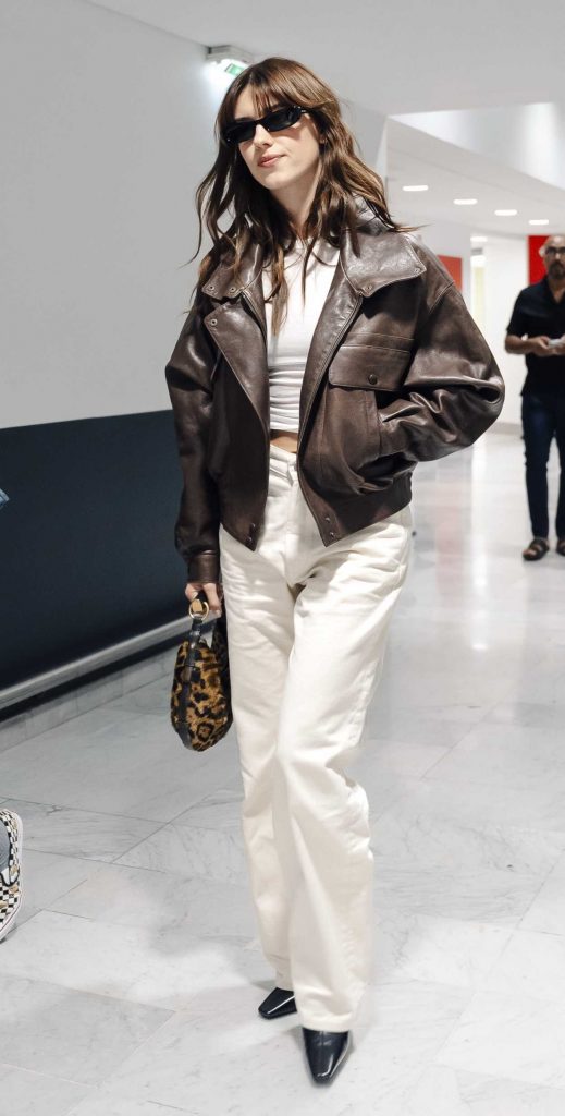 Daisy Edgar-Jones in a Brown Leather Jacket
