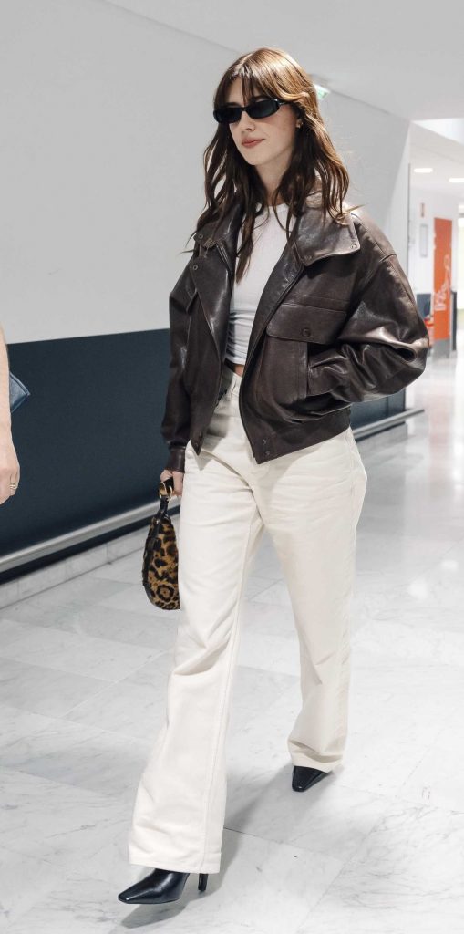 Daisy Edgar-Jones in a Brown Leather Jacket