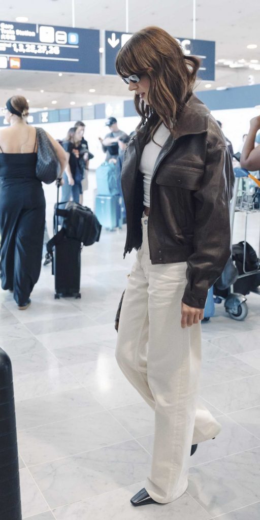Daisy Edgar-Jones in a Brown Leather Jacket