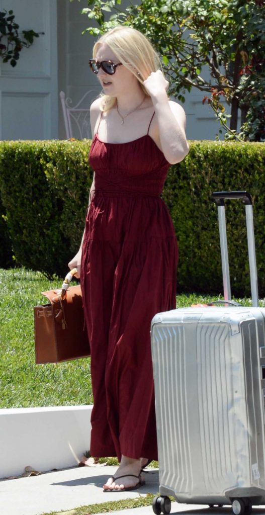 Dakota Fanning in a Burgundy Summer Dress