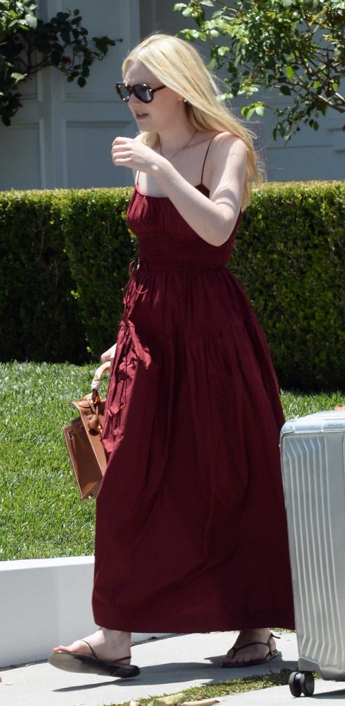 Dakota Fanning in a Burgundy Summer Dress