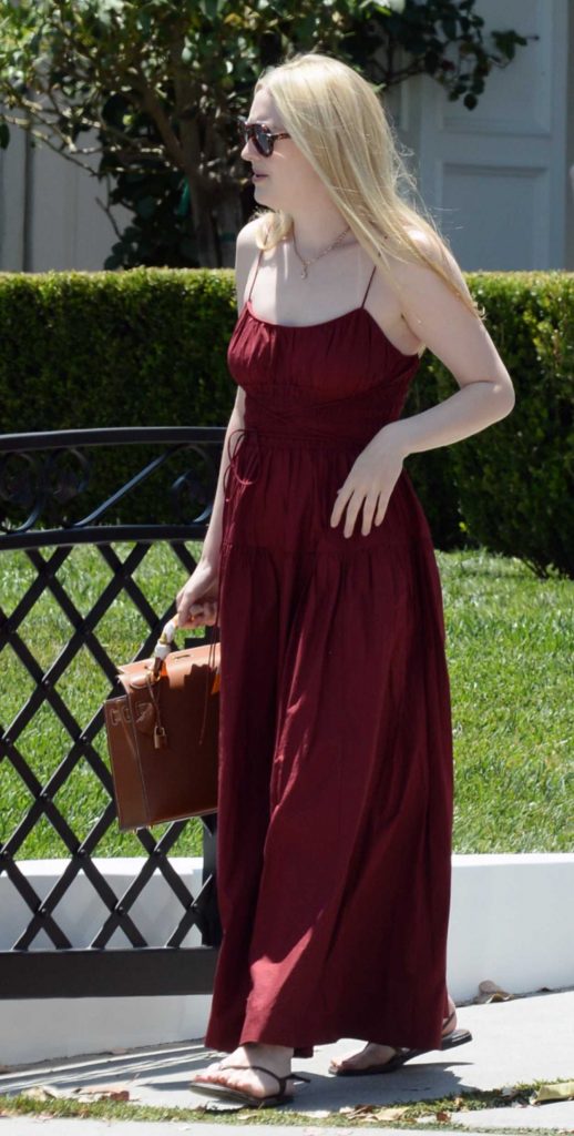 Dakota Fanning in a Burgundy Summer Dress