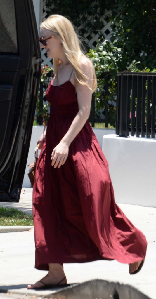 Dakota Fanning in a Burgundy Summer Dress
