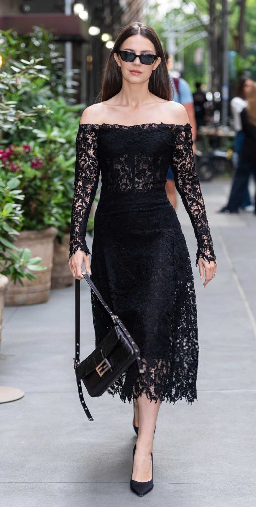 Ella Hunt in a Black Dress