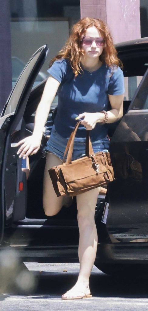 Joey King in a Blue Denim Shorts
