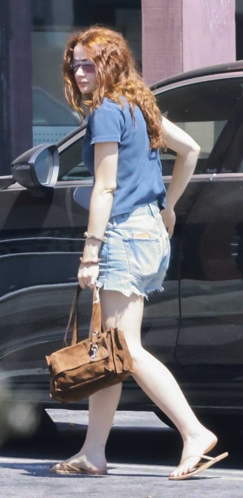 Joey King in a Blue Denim Shorts