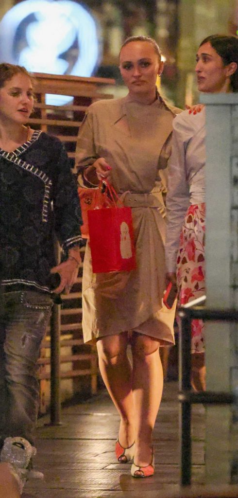 Lily-Rose Depp in a Beige Dress