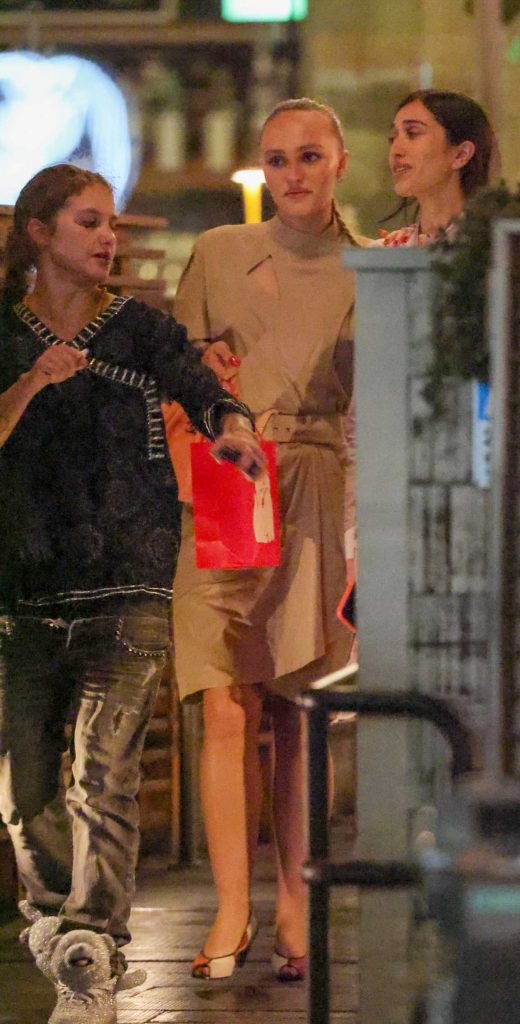 Lily-Rose Depp in a Beige Dress