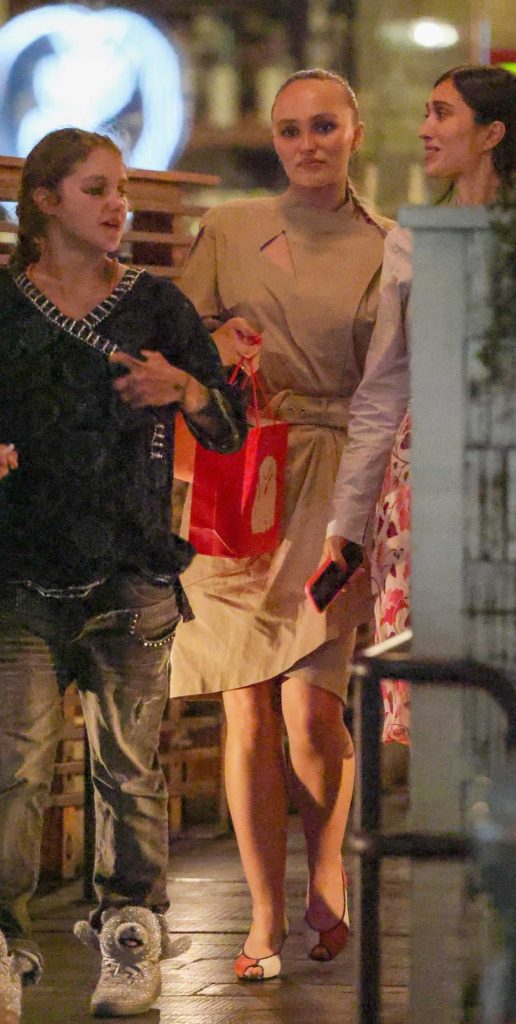 Lily-Rose Depp in a Beige Dress