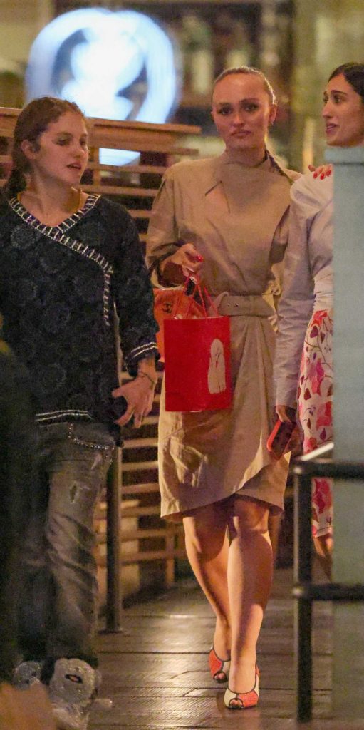Lily-Rose Depp in a Beige Dress