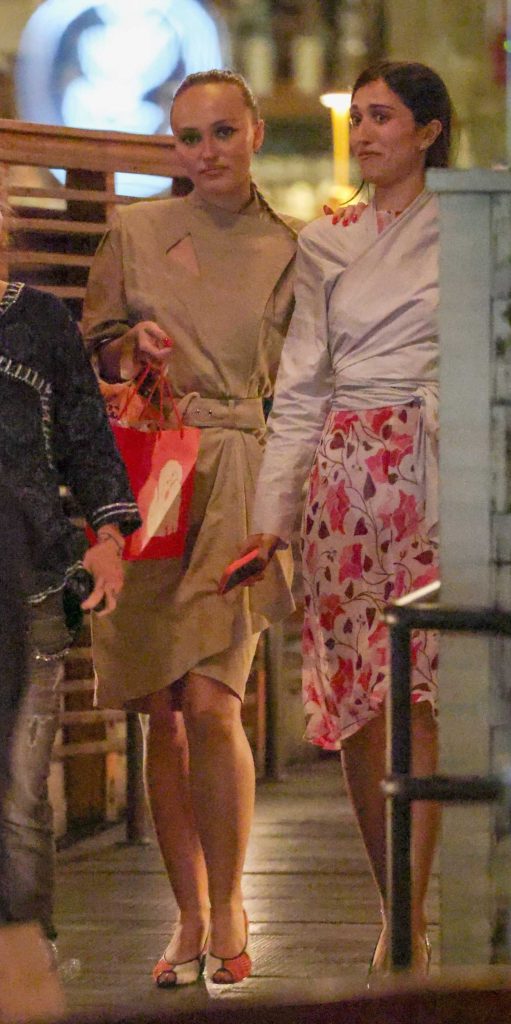 Lily-Rose Depp in a Beige Dress