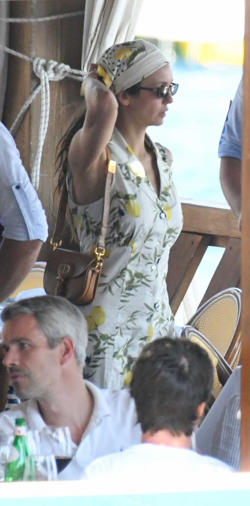 Nina Dobrev in a White Floral Dress