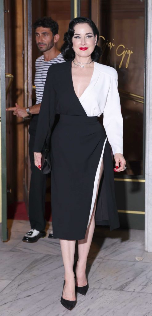 Dita Von Teese in a Black and White Dress