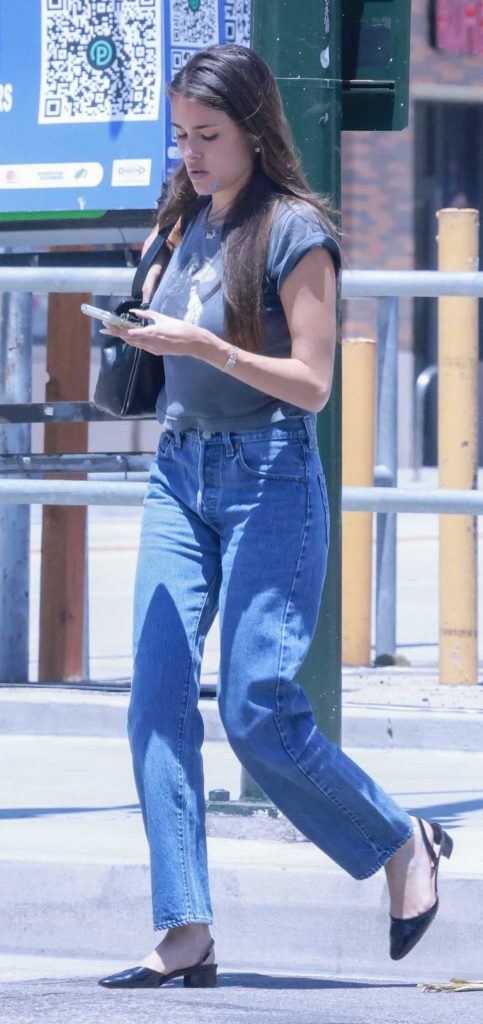 Madison Beer in a Grey Cropped Tee