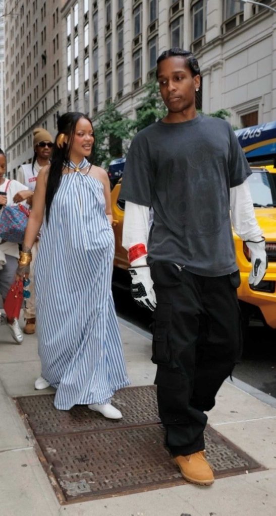 Rihanna in a Striped Dress