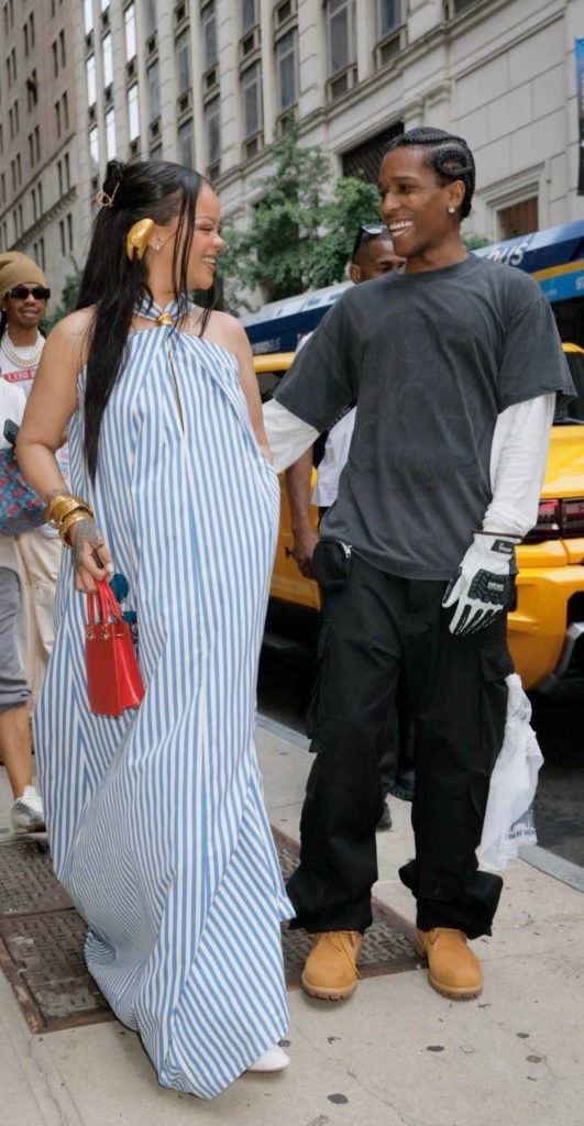 Rihanna in a Striped Dress
