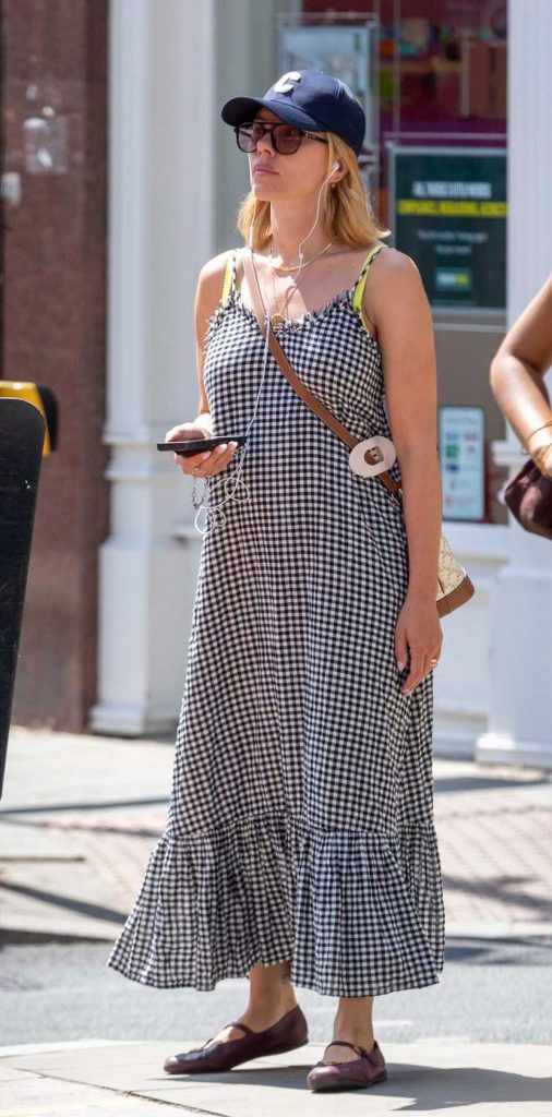 Scarlett Johansson in a Black and White Plaid Dress
